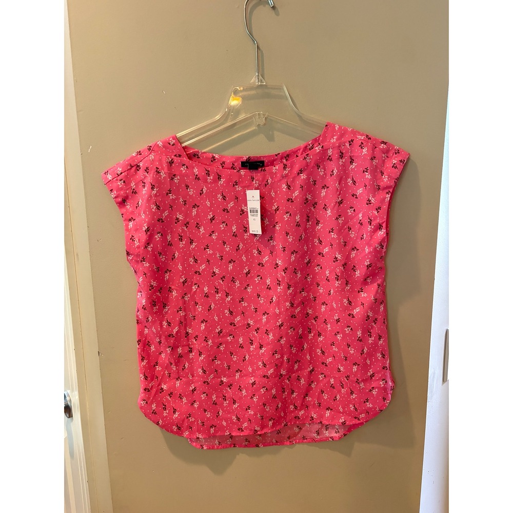 New Ann Taylor Pink Floral Dot Cap Sleeve Boat Neck Blouse XS NWT 34998601